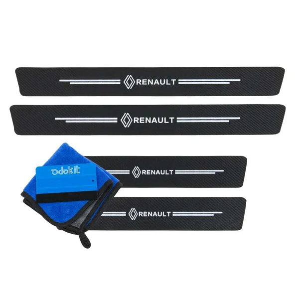 4 Seuils De Porte Protection Fibre De Carbone Cuir - Pour Renault Mégane - Anti-rayures & Style Carbone