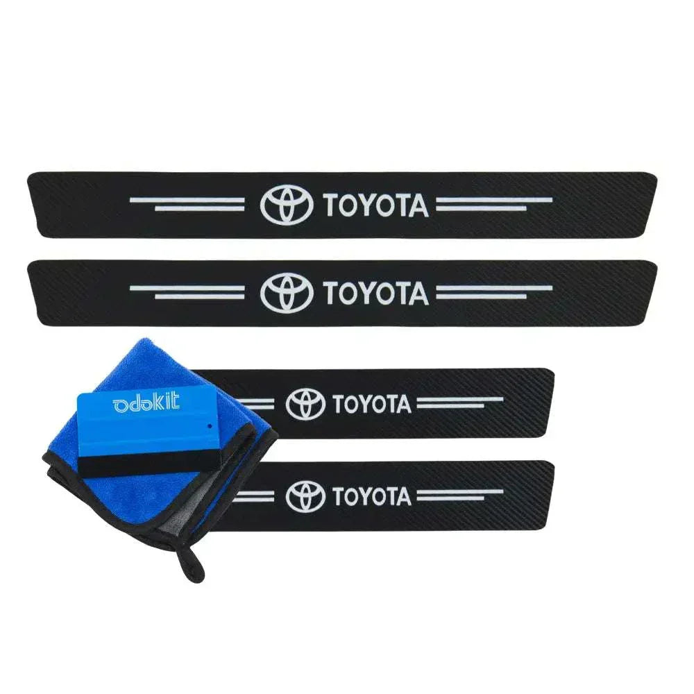 Protection seuil de porte logo toyota effet fibre de carbone 3D