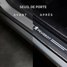 protection seuil de porte voiture peugeot logo avant apres noir impact