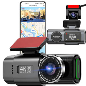 Dashcam Dual Lens 4K UHD Recording Car Camera DVR Night Vision Video Recorder Built-In Wi-Fi Support GPS 24H Parking