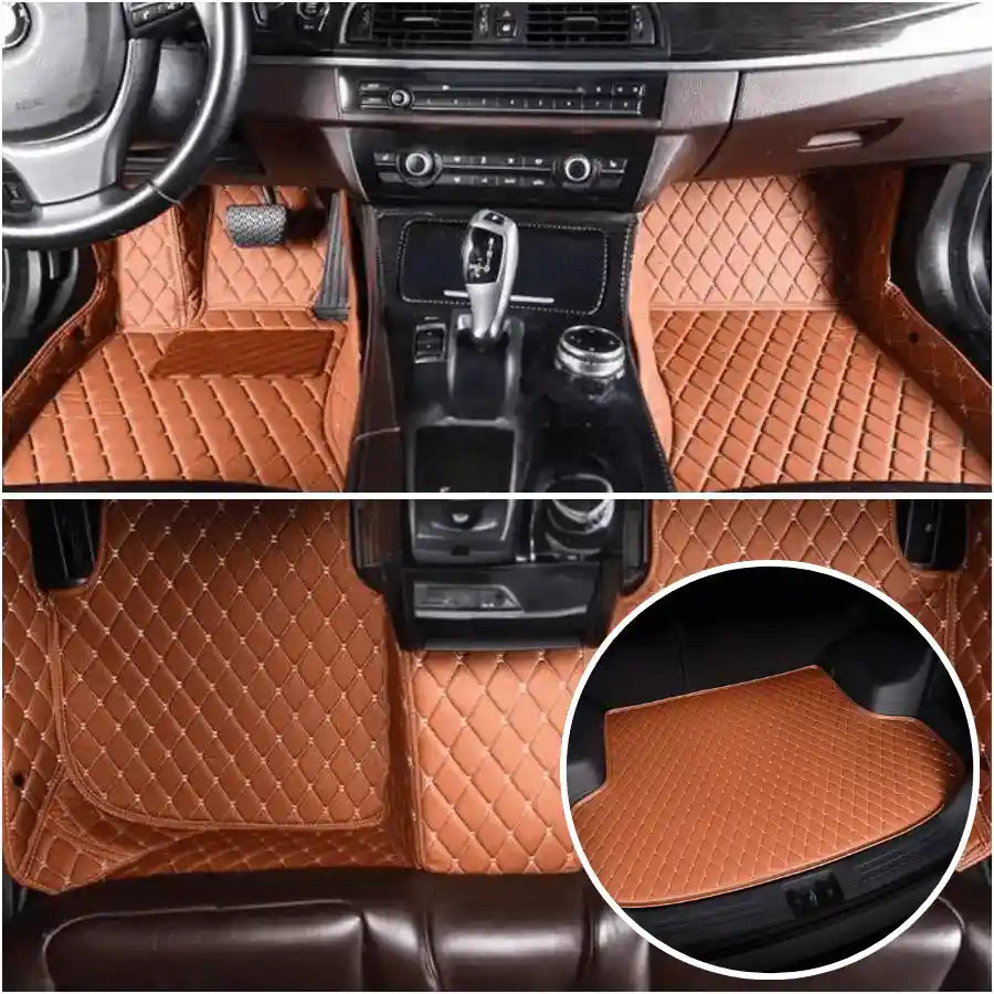 Tapis voiture Luxmium avant arrière coffre marron et blanc