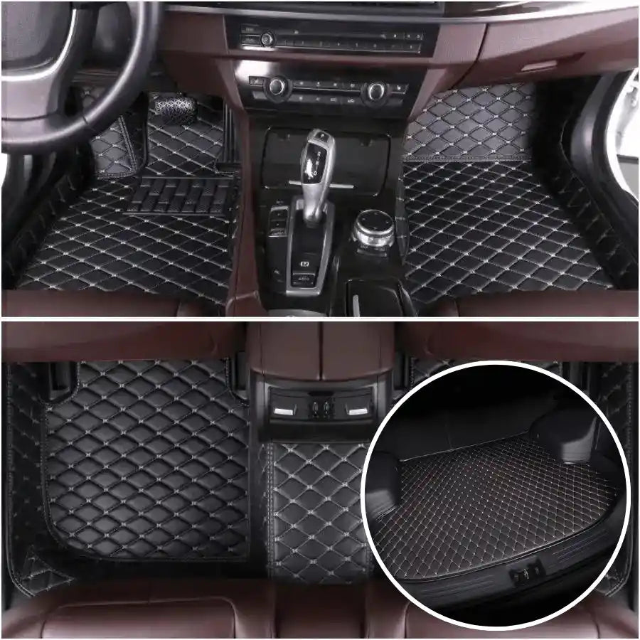 Tapis voiture Luxmium avant arrière coffre noir et blanc