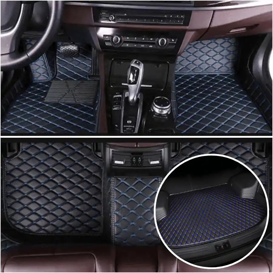 Tapis voiture Luxmium avant arrière coffre noir et bleu