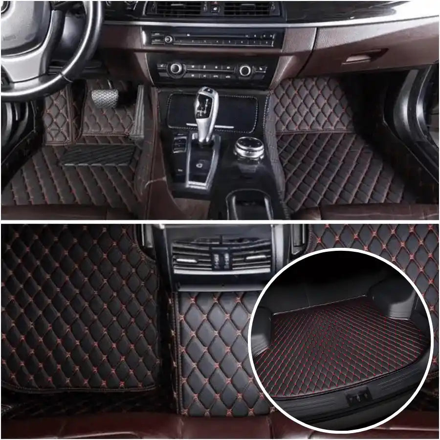 Tapis voiture Luxmium avant arrière coffre noir et orange