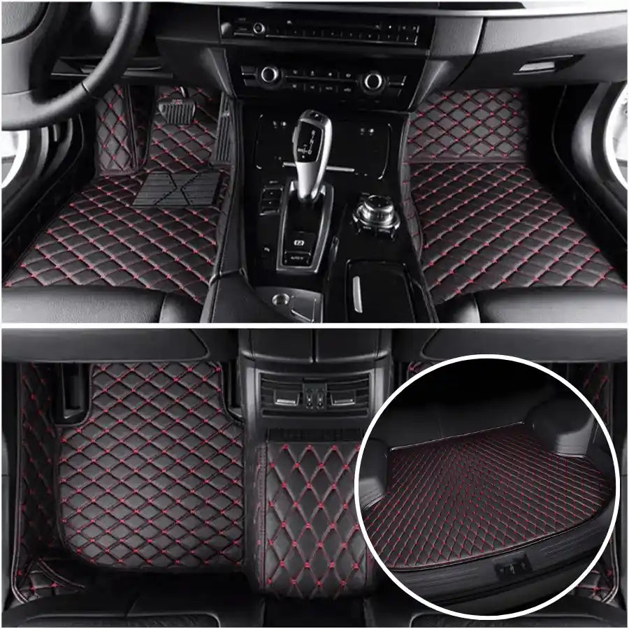 Tapis voiture Luxmium avant arrière coffre noir et rouge