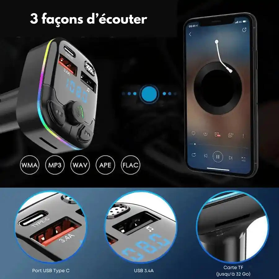 3 manières d'écouter la musique radio bluetooth carte TF connexion USB