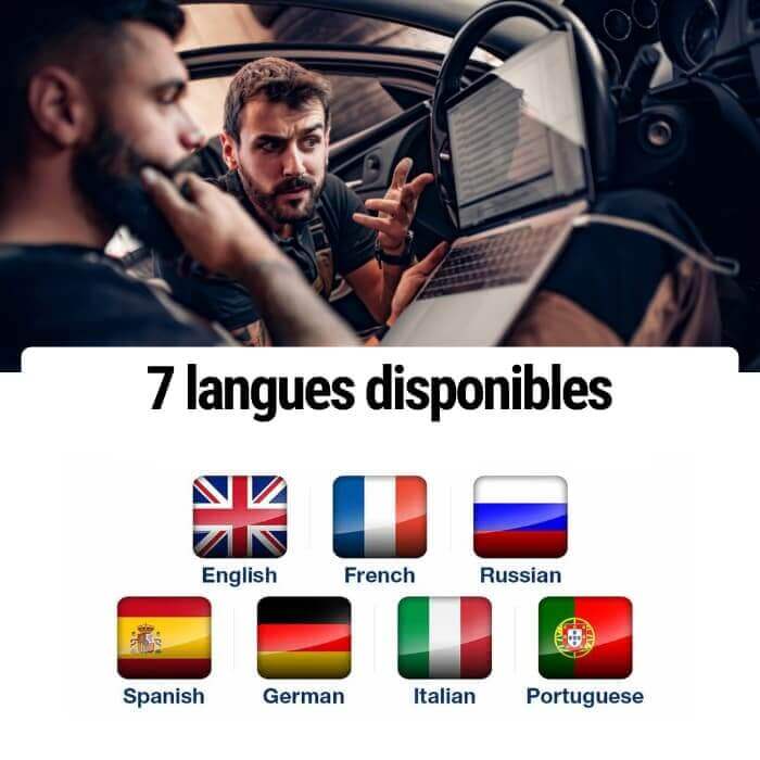 7 langues valise OBDII Français English Espanol Dutch Italian Portuguese