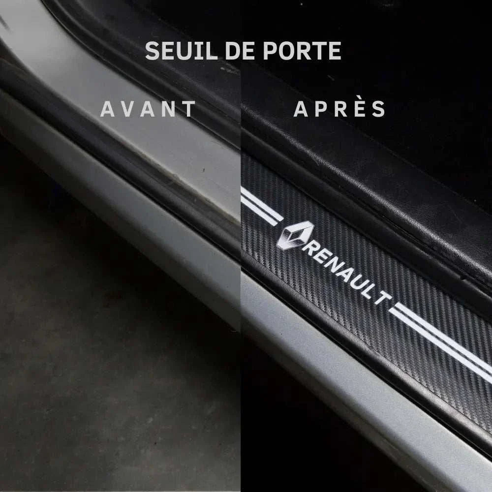 protection seuil de porte voiture renault logo avant apres noir embleme marque