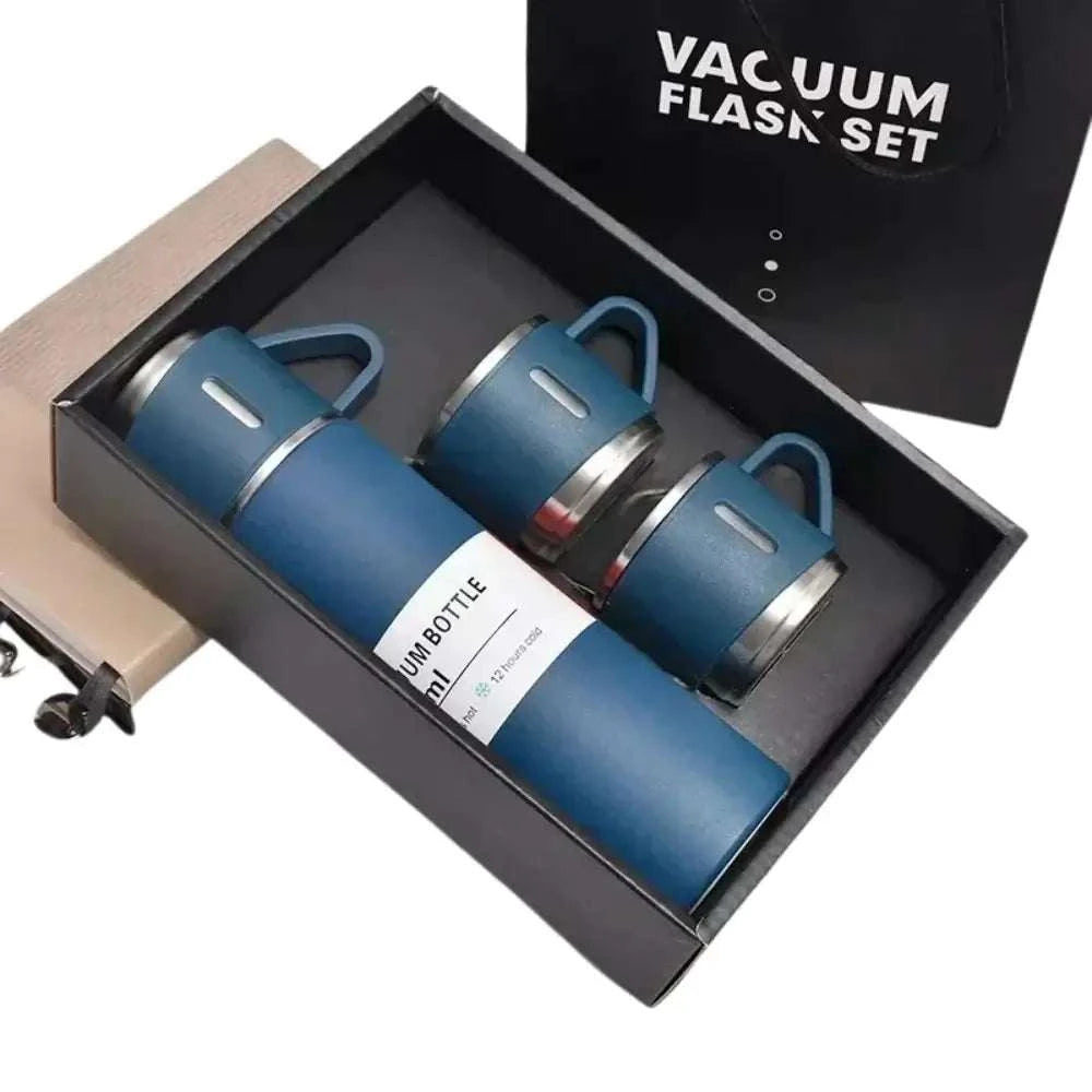 Coffret thermos de voyage de 500ml avec 3 tasses bleu