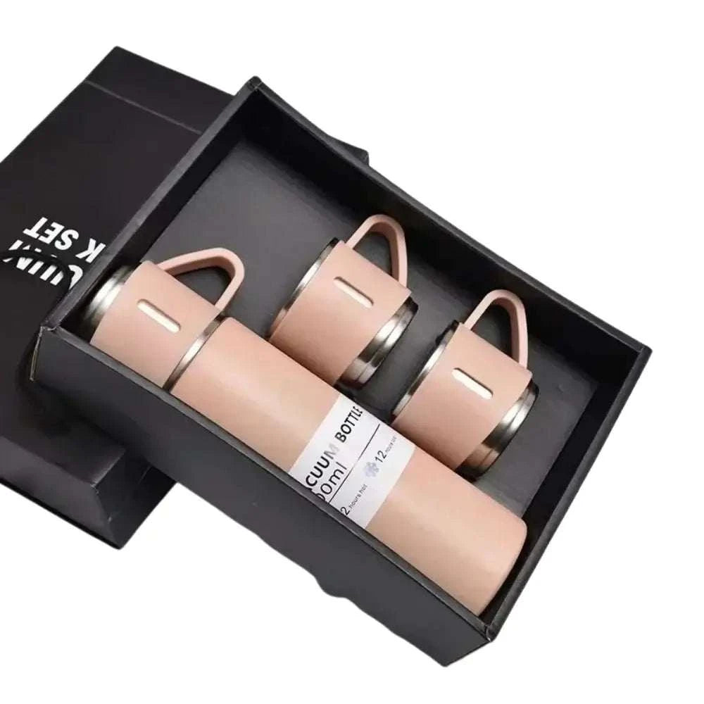 Coffret thermos de voyage de 500ml avec 3 tasses saumon