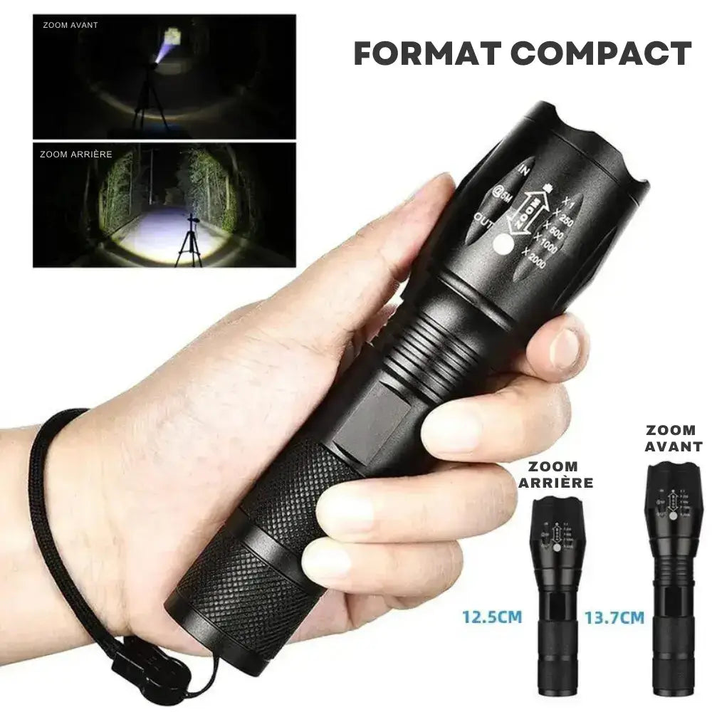 Lampe Torche LED Rechargeable Ultra Puissante - 20W - 5 Modes (dont SOS) - USB-C - Noire
