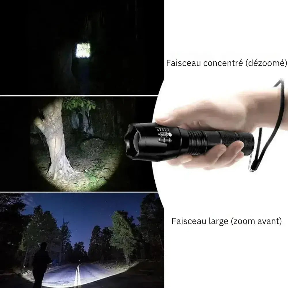 Lampe torche LED puissante avec 2 modes de zoom